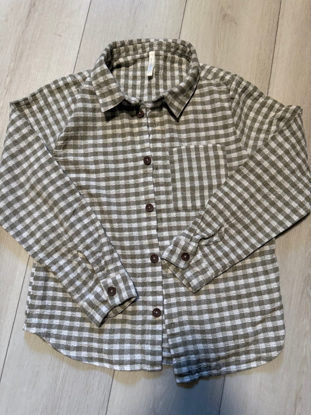 Rylee &Cru Boys -Kids Olive Green & White Plaid Button-Up Shirt size 10-12y